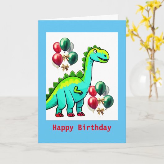 Kind Dinosaur, 5 "x 7" Gevouwen Verjaardag Kaart (Gele Bloem)