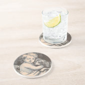  kind en hond zandsteen onderzetter (Zijkant)