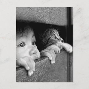 Kind en kat briefkaart