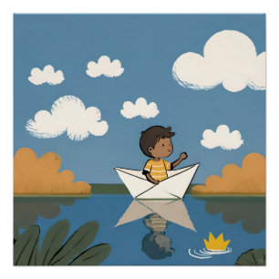 Kind en papieren boot Poster Perfect Poster