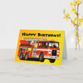 Kind Fire Truck Custom Happy Birthday Kaart (Gele Bloem)