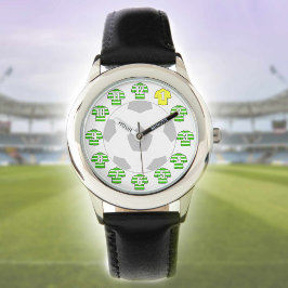 Kind Football Watch - met Green Hooped Shirten Horloge