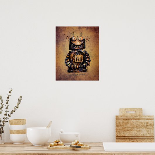 Kind Funny Rusty Steampunk Robot Art Poster (Keuken)