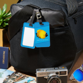 Kind gele vis op blauw patroon Bagagelabel