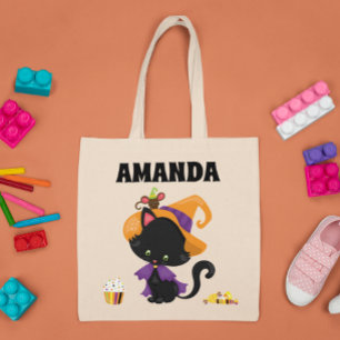 Kind - Gepersonaliseerde Halloween cat Trick Treat Tote Bag