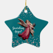 Kind Guardian Angel in Blue Kerstthema Star Keramisch Ornament (Voorkant)