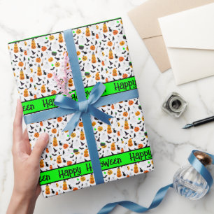 Kind Halloween Ghost Pumpkin Black Cat Personalise Cadeaupapier