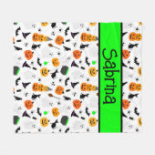 Kind Halloween Ghost Pumpkin Black Cat Personalise Fleece Deken (Voorkant (Horizontaal))