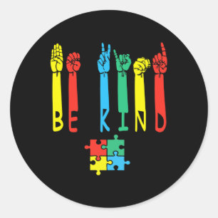 Kind Hand Gebarentaal Puzzel Autisme als Bewustzij Ronde Sticker