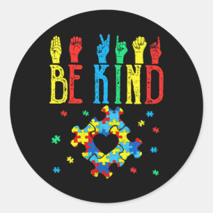 Kind Hand Gebarentaal Puzzel Autisme als Bewustzij Ronde Sticker
