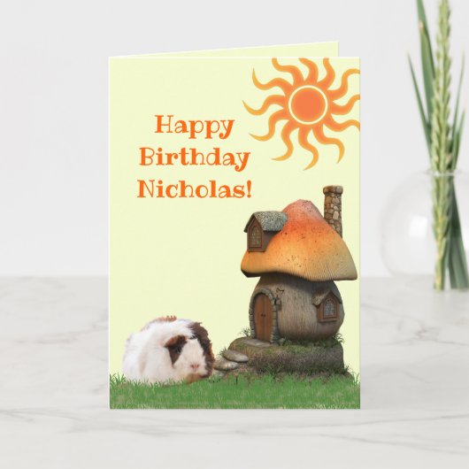 Kind Happy Birthday Guinea Pig Pig Mushroom House Kaart (Voorkant)