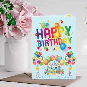 Kind Happy Birthday - Taart & Ballonnen Kaart