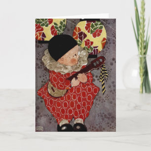  kind Harlequin, muzikant die Banjo speelt Kaart