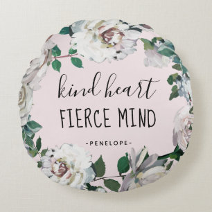Kind Heart Fierce Mind Waterverf Floral Pillow Rond Kussen