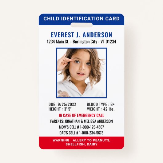Kind ID Aangepaste foto identificatie Noodsituatie Badge (Voorkant)