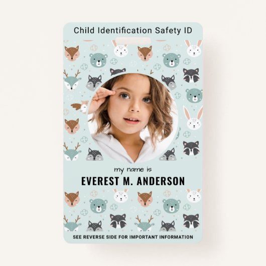 Kind ID Noodidentificatie Schattigee Kinder Foto Badge (Voorkant)