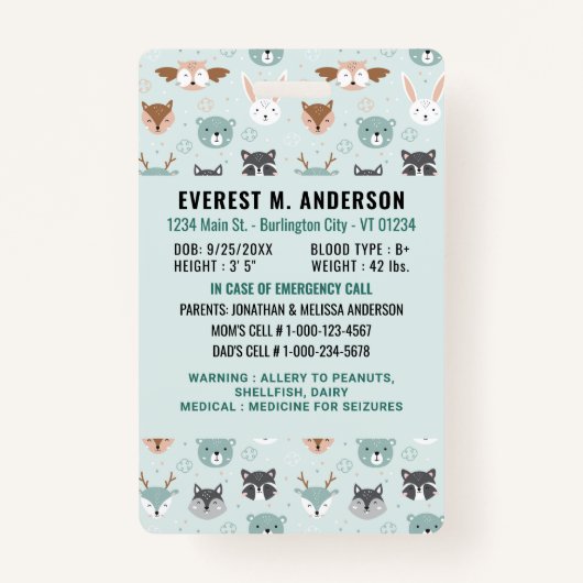 Kind ID Noodidentificatie Schattigee Kinder Foto Badge (Achterkant)