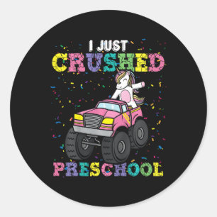 Kind ik heb net de voorschool Girl Unicorn Truck G Ronde Sticker
