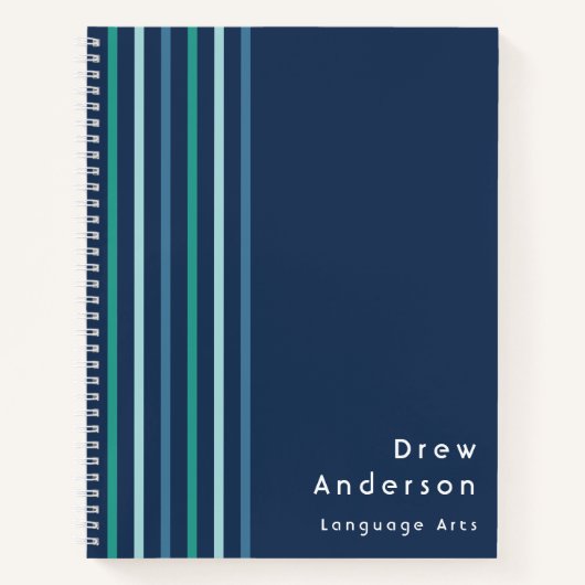 Kind in blauw groene streep naam jongen notitieboek (Voorkant)