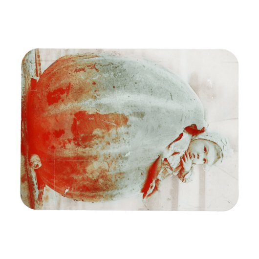 kind in een gigantische pompoen magneet (Horizontaal)