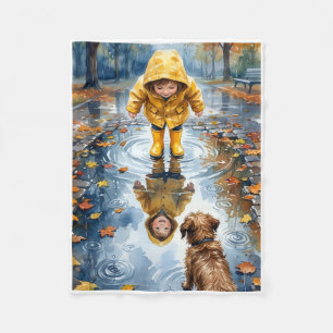 Kind in gele regenjas plas met hond Fleece dek Deken