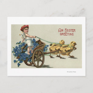 Kind in Toga op Chariot Pulled by Chicken Briefkaart