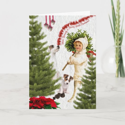Kind & Jack Russell Vrolijk Kerstfeest Feestdagen Kaart (Voorkant)