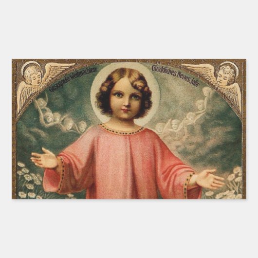KIND JESUS MET ANGELS, RECHTHOEKIGE STICKER (Voorkant)