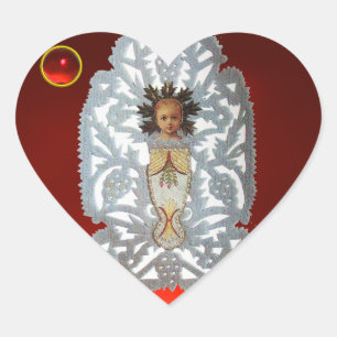 Kind Jezus, Antiek kerstpapier met ruby Hart Sticker