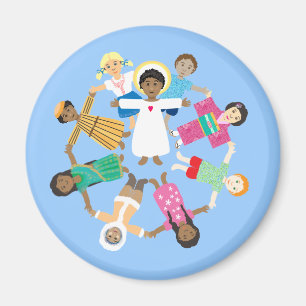 Kind Jezus met kindercirkel van alle naties Magneet