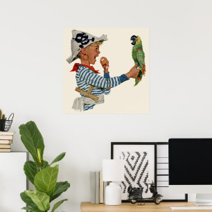  kind, jongen die pirate Parrot Bird speelt Poster