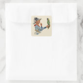 kind, jongen die pirate Parrot Bird speelt Vierkante Sticker (Tas)