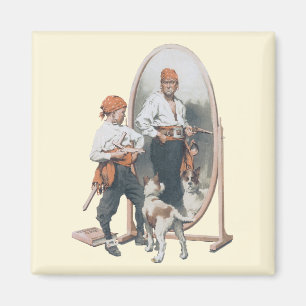  Kind, Jongen Pirate, Dog, Mirror, Buccaneer Magneet