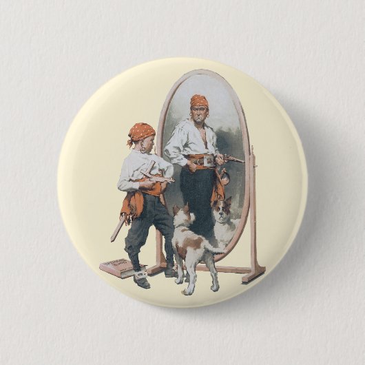 Kind, Jongen Pirate, Dog, Mirror, Buccaneer Ronde Button 5,7 Cm (Voorkant)