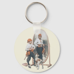 Kind, Jongen Pirate, Dog, Mirror, Buccaneer Sleutelhanger