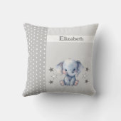Kind kamer Voeg naam schattig olifant grijs Kussen (Achterkant)