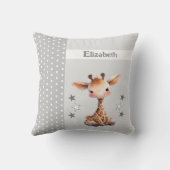 Kind kamer Voeg naam schattige giraffe grijs Kussen (Achterkant)