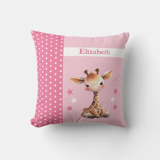 Kind kamer Voeg naam schattige giraffe roze Kussen (Voorkant)