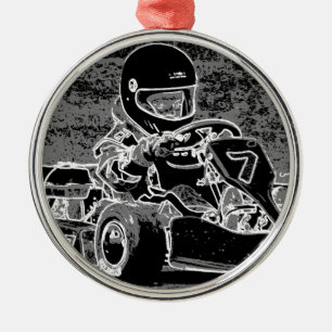 Kind Kart in zwart-wit Metalen Ornament
