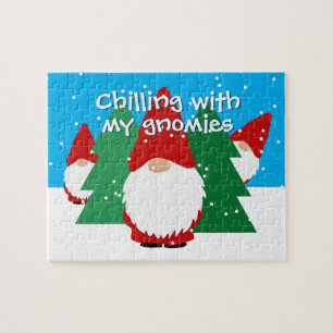 Kind kerstpuzzel met grappige rode gnomen legpuzzel