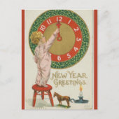 Kind Klok Speelgoed Paard en Kaars Nieuwjaar Briefkaart (Voorkant)