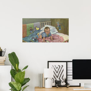  Kind, Kute Baby die in Wieg speelt, Nap Tijd Poster