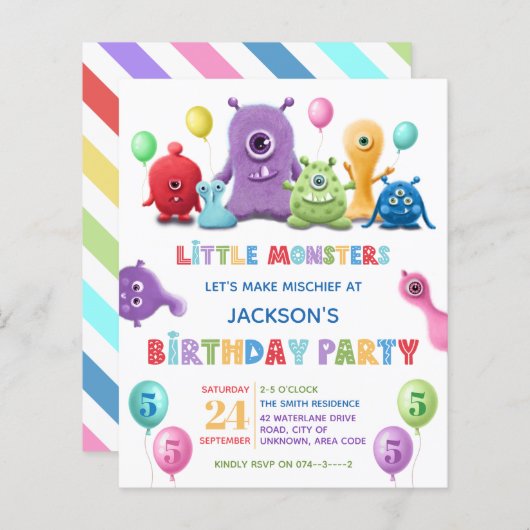 Kind Little Monster Birthday Party Invitation (Voorkant / Achterkant)
