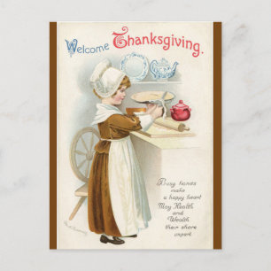  kind maakt appeltaart voor Thanksgiving Briefkaart
