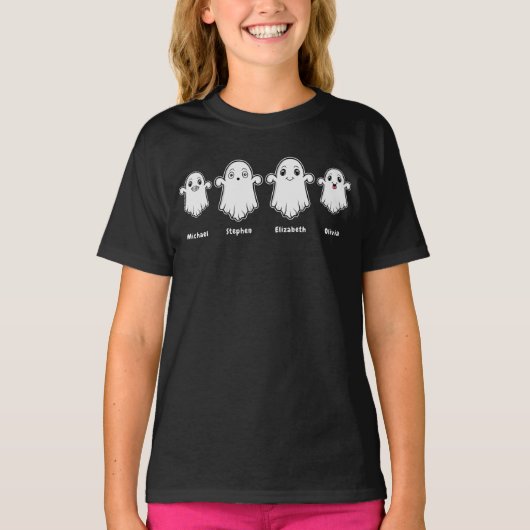 Kind Mama Daddy 4 Persoon Ghost Family Halloween T-shirt (Voorkant)
