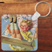  Kind, meisje dat op een Boom zwaait Sleutelhanger (Achterkant)