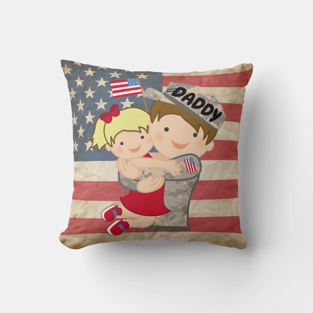 Kind meisje, dochter, Hugging Soldaat Pap Pillow Kussen (Voorkant)