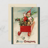  kind met cadeaus in smerig kerst briefkaart (Voorkant / Achterkant)