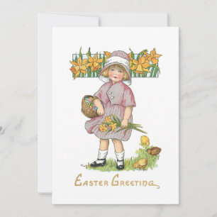 Kind met Daffodils en paasbegroeting Feestdagenkaart