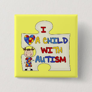 Kind met Donkerbruin Meisje 2 van het Autisme Vierkante Button 5,1 Cm
